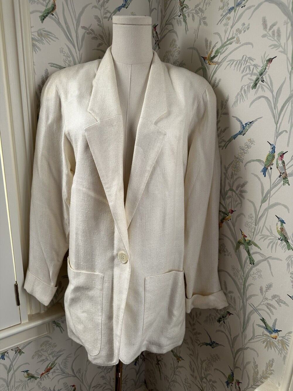 Preston & York Blazer Linen Cream Three-Quarter Sleeves Blazer Size 8 VTG